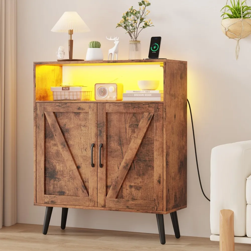 Storage Cabinet with led Light and Charging Station, 38.6