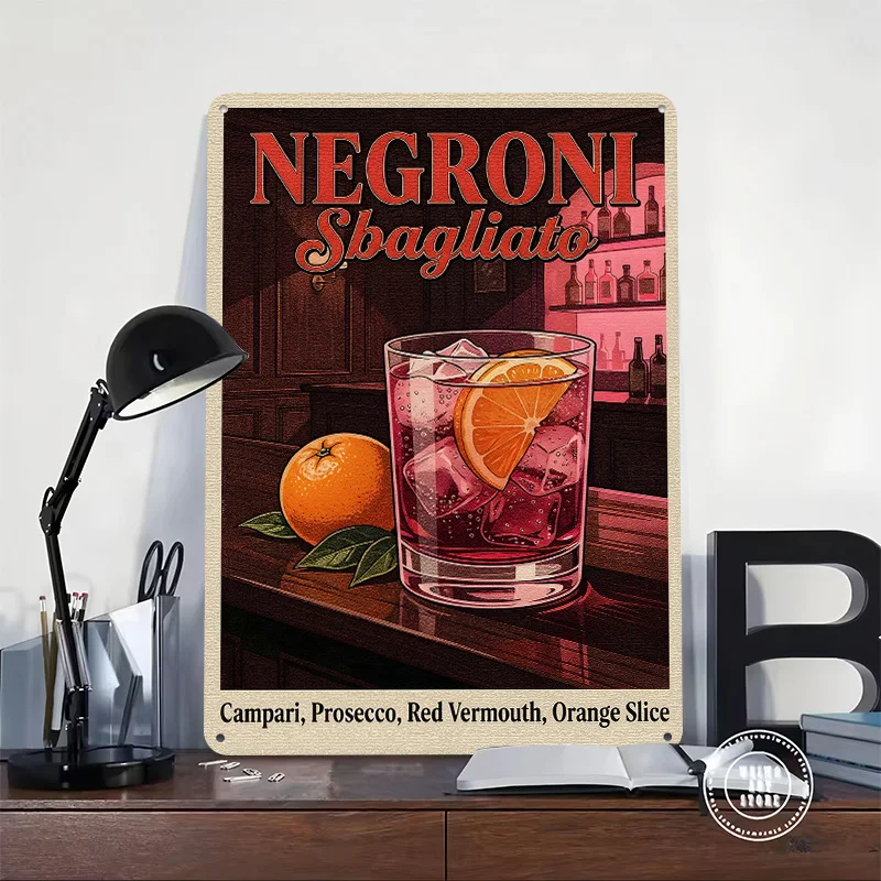 Negroni Sbagliato Cocktail Retro Tinplate Poster Custom Wall Art Vintage Metal Signs Retro Tin Plaque for Office Decor House