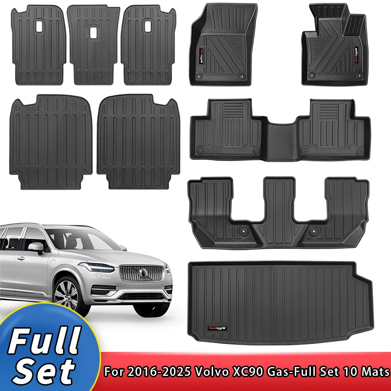 Коврики для Volvo XC90 2016-2025 Аксессуары Коврик для багажника и 2-й 3-й коврик для спинки заднего сиденья Полный комплект TPE Всепогодные