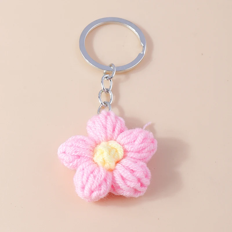 Cute Handmade Knitted Flower Keychain for Women Girl Crocheted Keyring Pendants Handbag Decor Charms DIY Jewelry Gifts