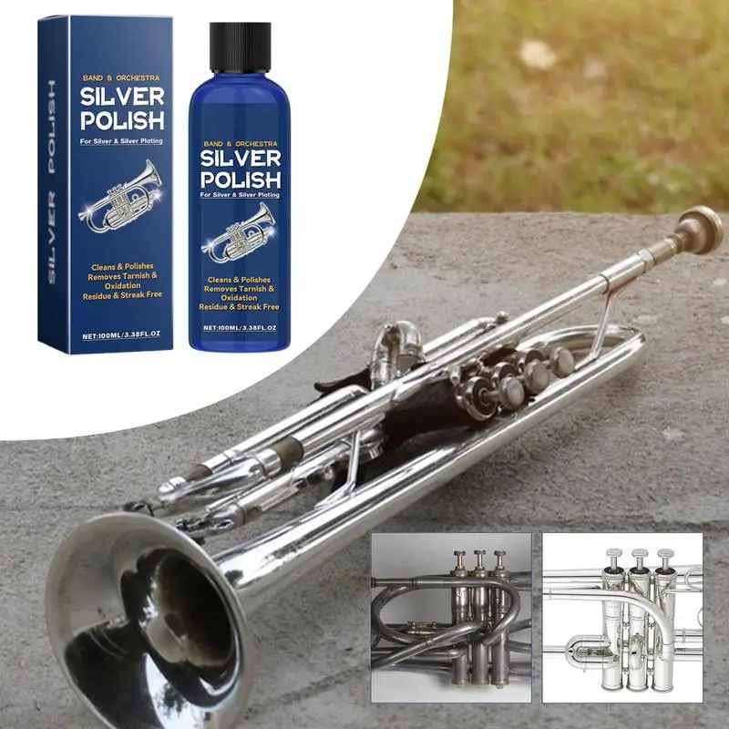 Sterling Silver Cleaner Silver Jewelry Polish Efficient Trumpet Polish Sterling Silver Polish Silver Tarnish Remover With Cloth