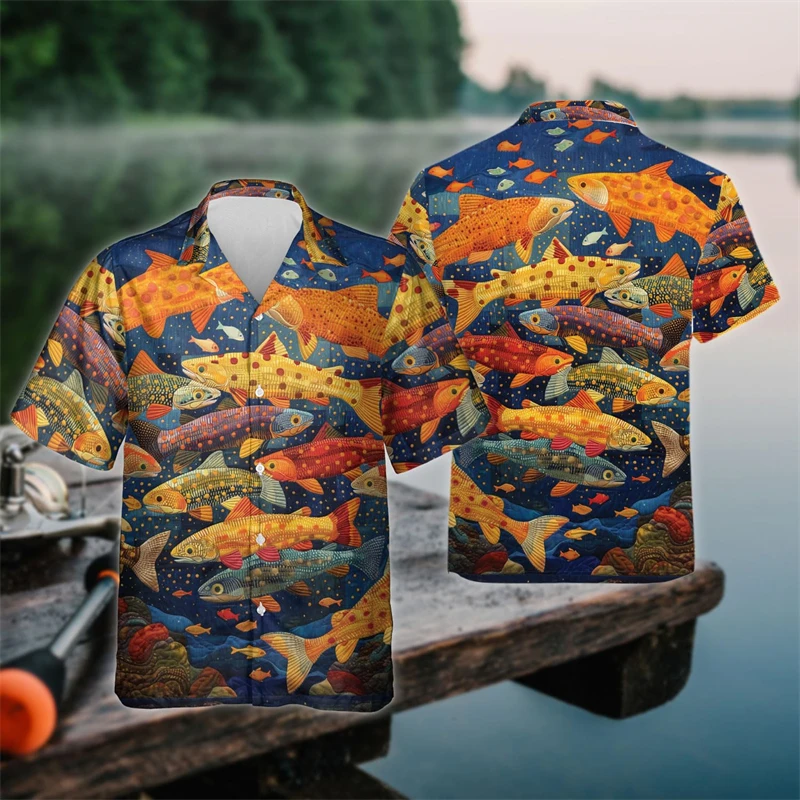 Zomer Zee Vis 3d Print Shirts Mannen Vrouwen Mode Shirt Casual Streetwear Korte Mouw Hawaiian Shirt Blouse Man Kleding