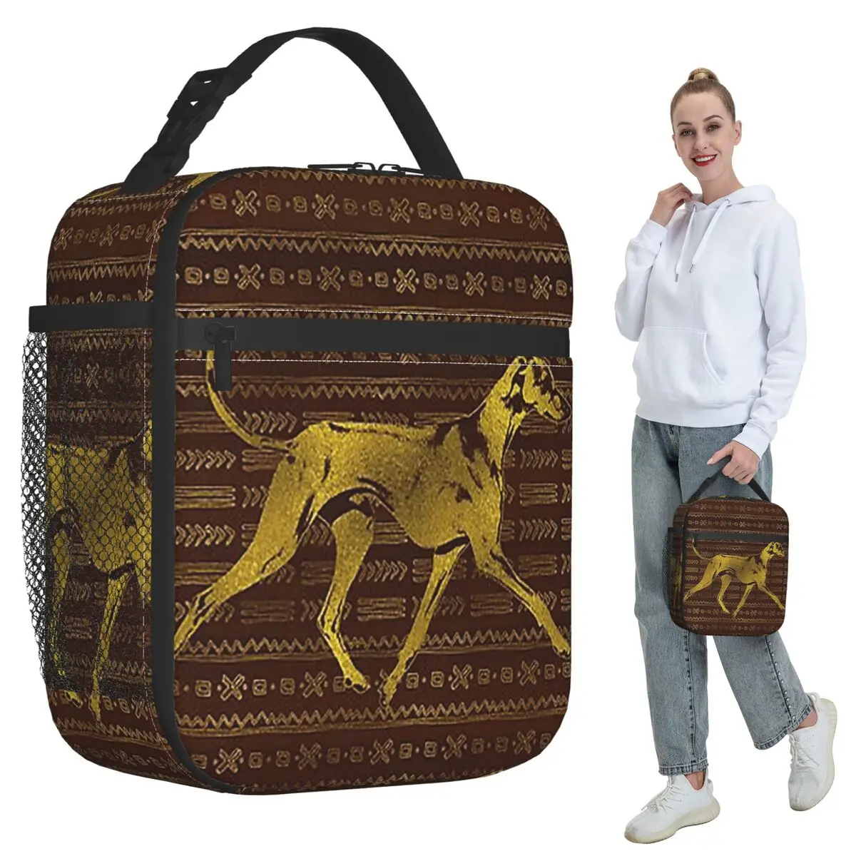 Greyhound Whippet Sighthound Dog Azawakh On African Insulated Lunch Bag for Kids School Cooler Thermal Food Box Tote Lunch Boxes
