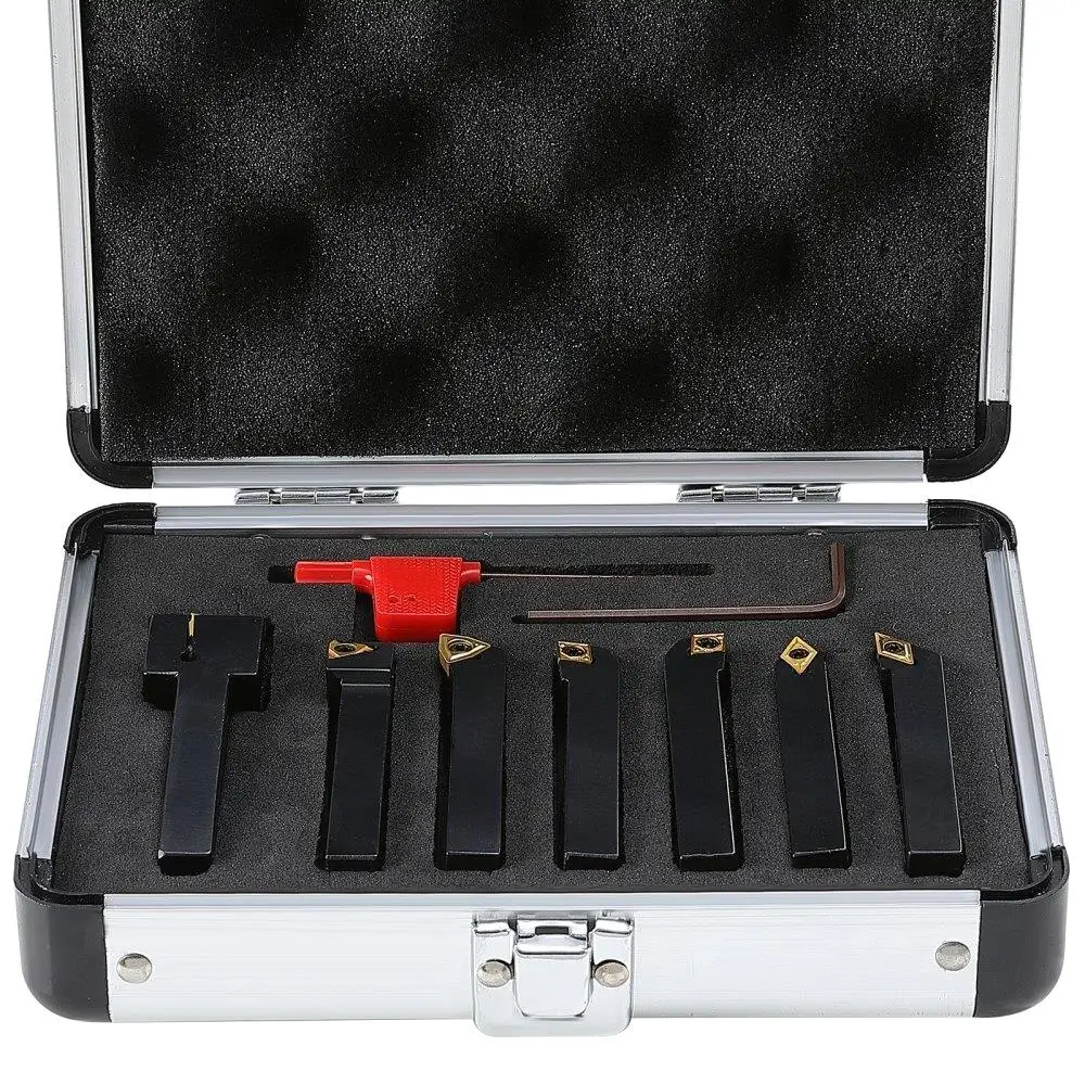 

7Pc Indexable CNC Lathe Tool Holder 3/8in Heavy Duty Carbide Insert Metal Cutting Tool for turning Grooving Threading Holder