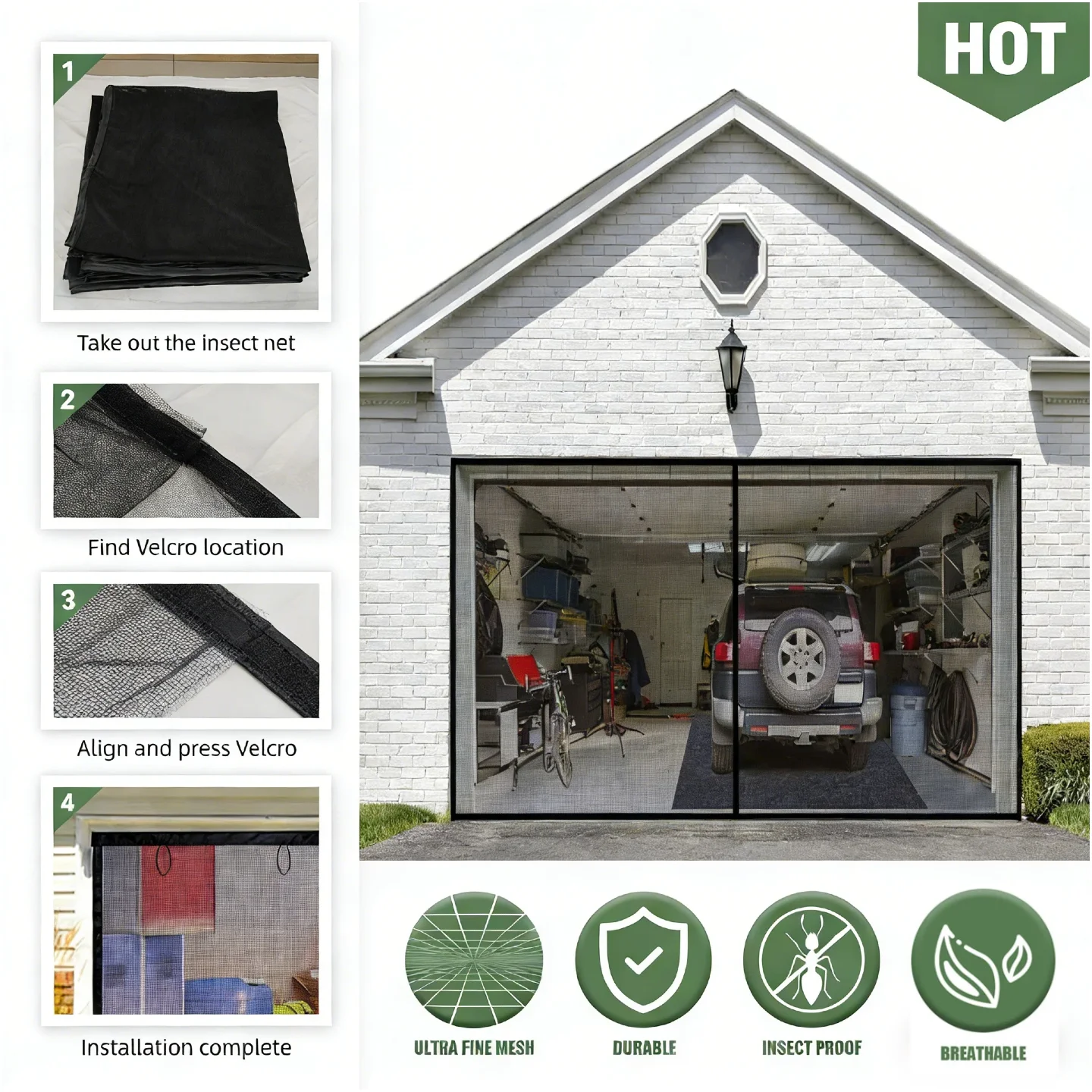 

Бесшовная выдвижная занавеска для гаражных ворот 2x4 м, сетчатая ширма с защитой от жуков, насекомых, безрамная съемная для павильев, балкона, на открытом воздухе