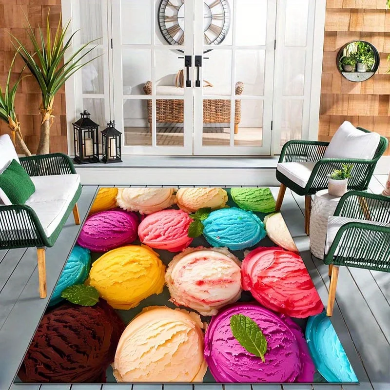 Colorful Ice Cream Doormat, Sweet Food Floor Rug, Non-Slip Welcome Mat for Kitchen Entryway Home Decor Gift