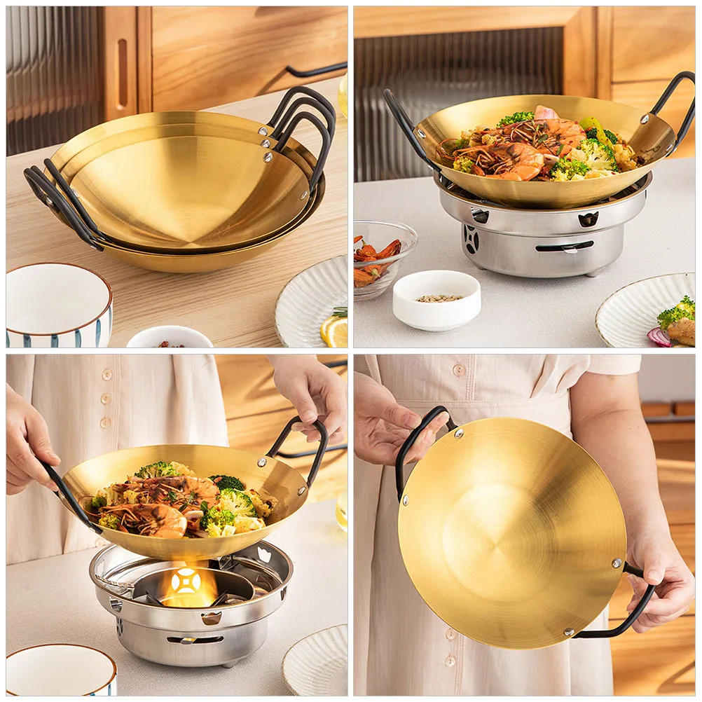 

Thickened Stainless Steel Frying Pot Double Handles Wok Pan Stir Fry Pan For Stove Outdoor Cooking Utensil Household