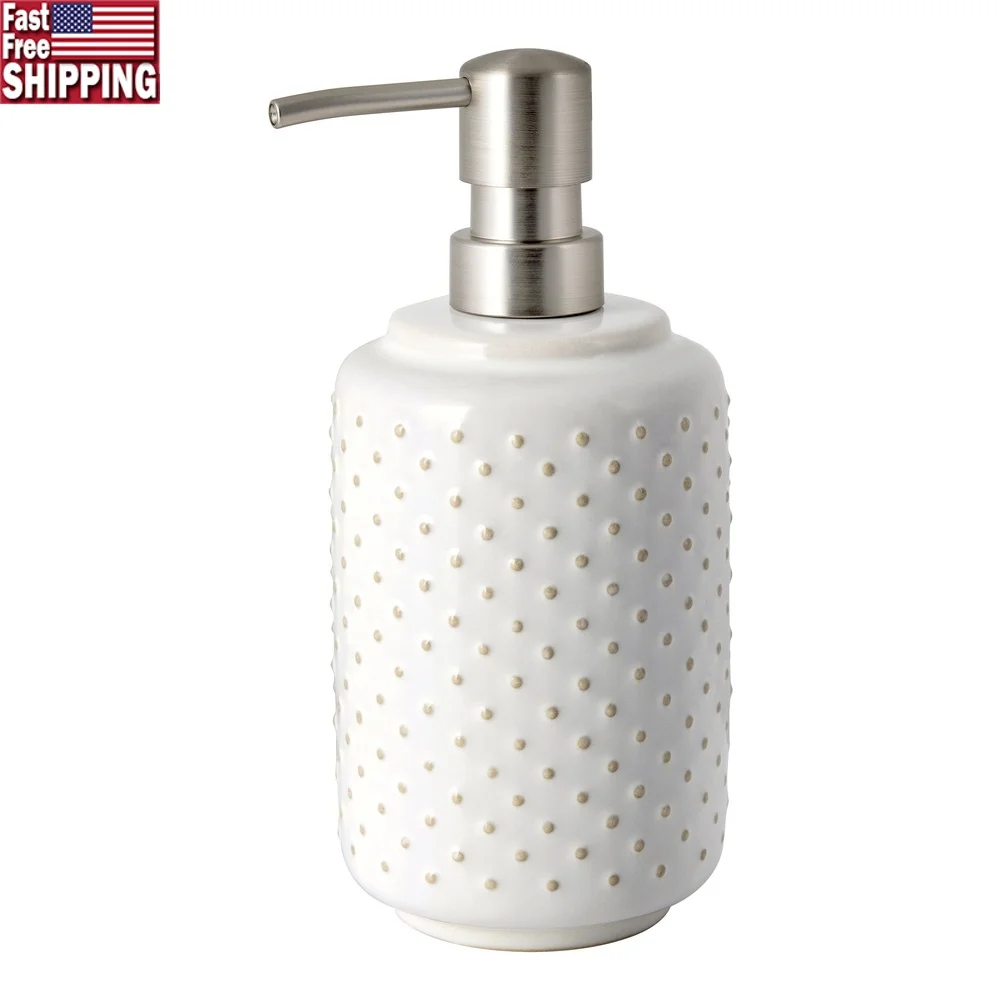

Handcrafted Reactive Glazed Ceramic Lotion Pump Textured Bathroom Accessory Unique Soap Dispenser Home Decor