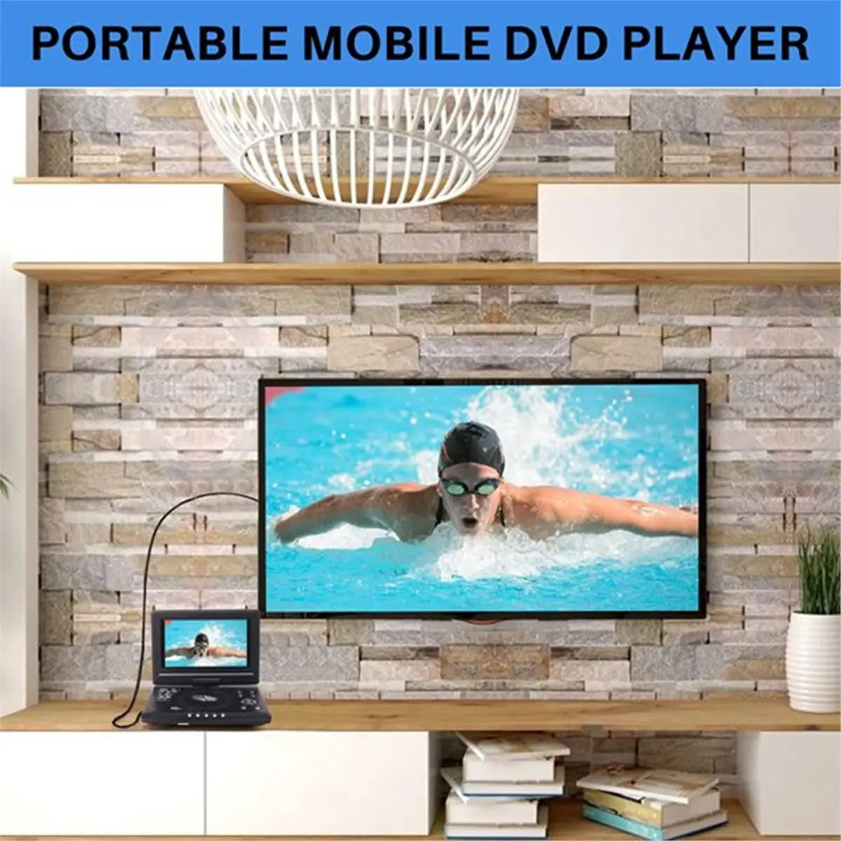 9.8 Inch Portable DVD Player Swivel Screen Dual Speaker DVD Player VCD EVD CD Game TV Player for Car Home Use-EU Plug