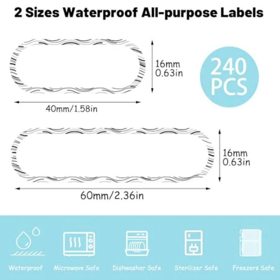 240PCS Waterproof Labels for Bottles Self-Lamiting Multipurpose me Labels for Daycare School Black and White