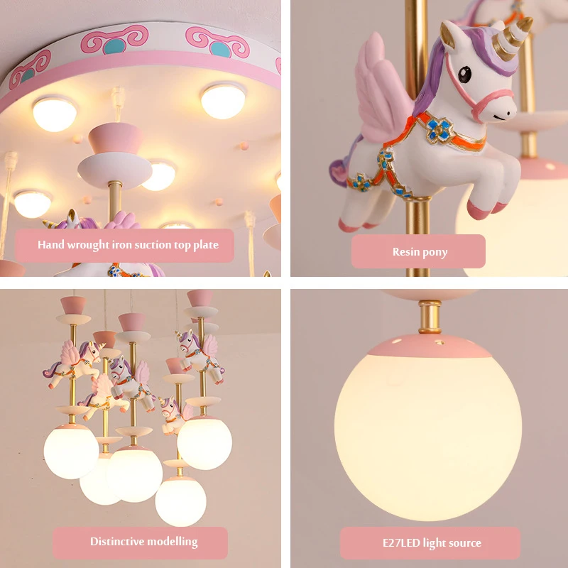 Imagem -06 - Sandyha Nordic Simples Lustre Meninos Meninas Quarto Dreamlike Unicórnio Pendurado Lâmpada Criativa Led Quarto das Crianças Iluminação dos Desenhos Animados