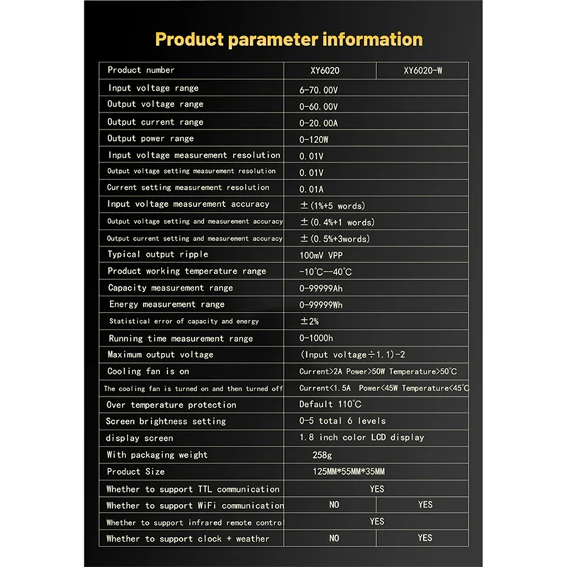 

XY6020-W Adjustable DC Power Supply 60V 20A Step Down Voltage Regulator Switch Buck Converter 1200W for Lab Bench