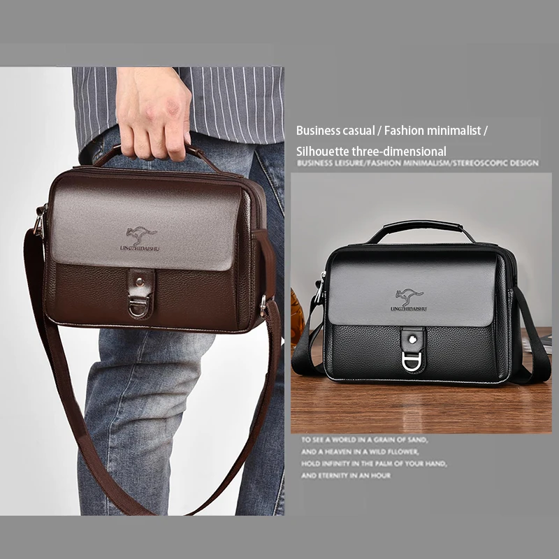 Atmungsaktive Schultertasche für Herren, Wasserdichte PU-Leder Aktentasche, Mehrtaschen-Umhängetasche für Büro & Pendeln – Detail 9