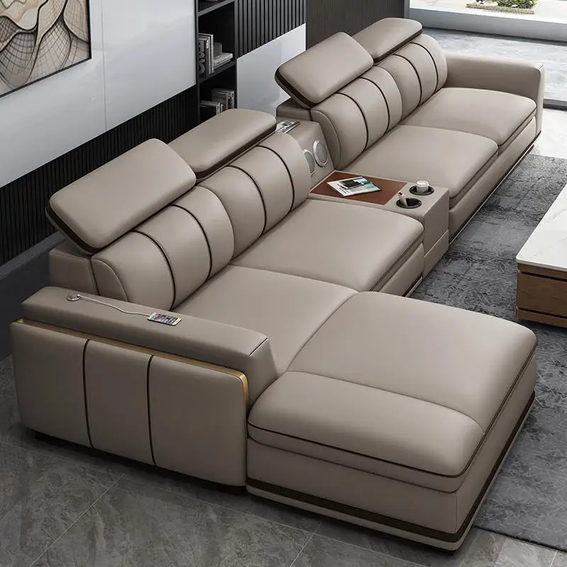 Modern Simple Light Luxury First-layer Cowhide Leather Sofa Living Room Size Minimalist Concubine Combination Sofa Complete Set