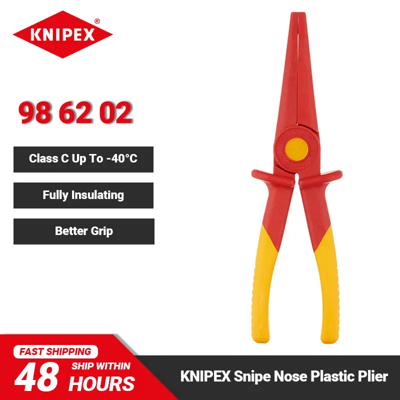 

KNIPEX 98 62 02 1000V Insulated Snipe Nose Plastic Pliers 8.6 Inches Long Nose Flat Pliers Tool