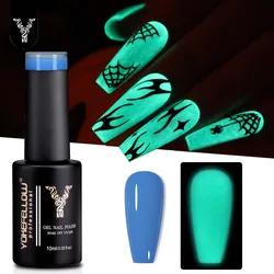 YOKEFELLOW Glow in the Dark Gel Nail Polish 10ML Fluorescent Neon Blue Glow UV Gel Polish Nail Art for Halloween Women Girls