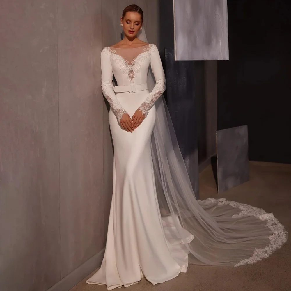 

O Neck Sashes Wedding Dress Sexy Lace Applique Bridal Dress Charming Long Sleeveless Bridal Gown Vestidos De Novia Customized