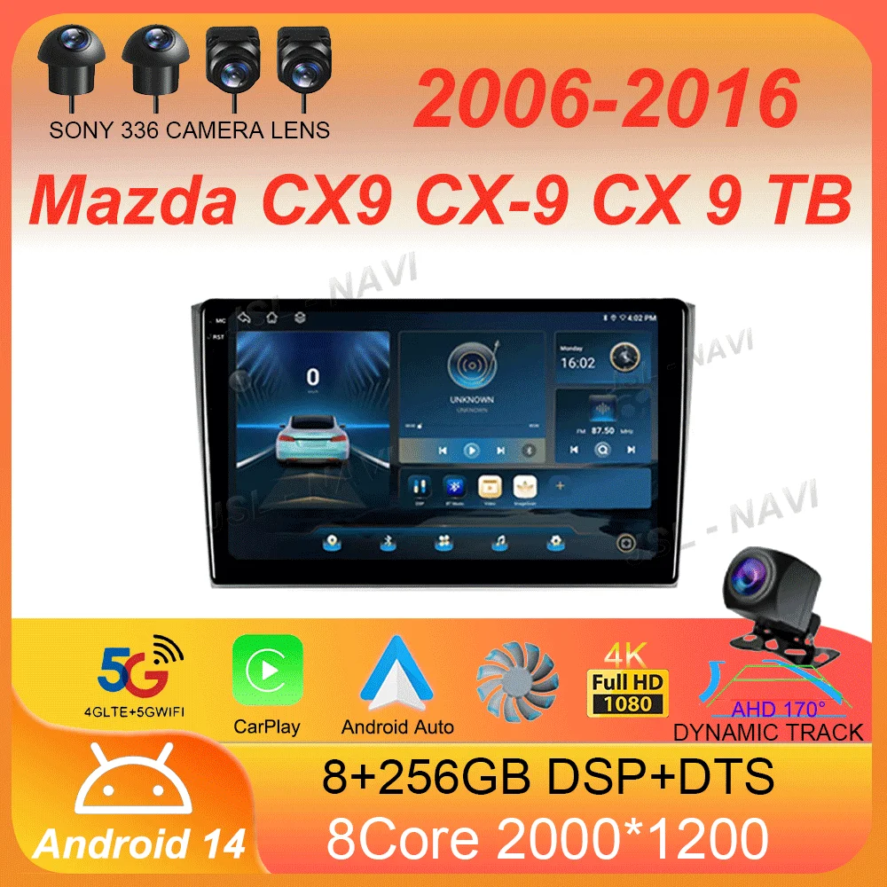 

Автомобильный радиоприемник Android 14 Carplay Auto для Mazda CX9 CX-9 CX 9 TB 2006-2016, авторадио, мультимедийный видеоплеер, навигация, GPS, стерео