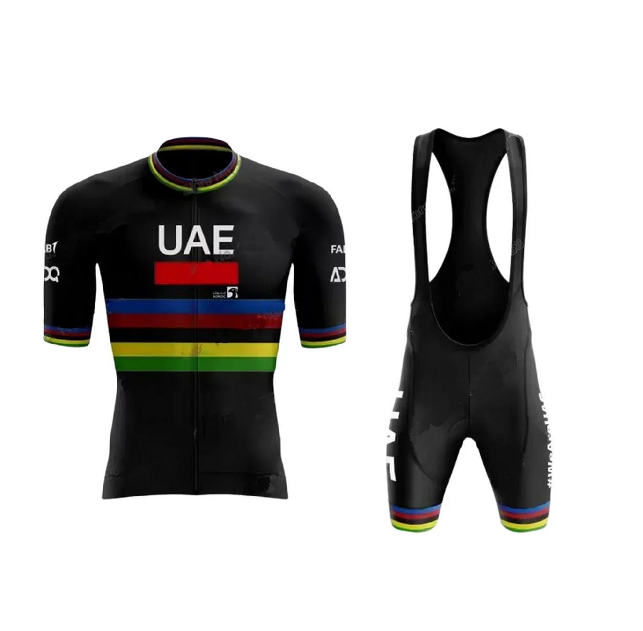 LASER CUT 2024 UAE TEAM BLACK WORLD CHAMPION SHORT SLEEVE CYCLING JERSEY SUMMER CYCLING WEAR ROPA CICLISMO+BIB SHORTS