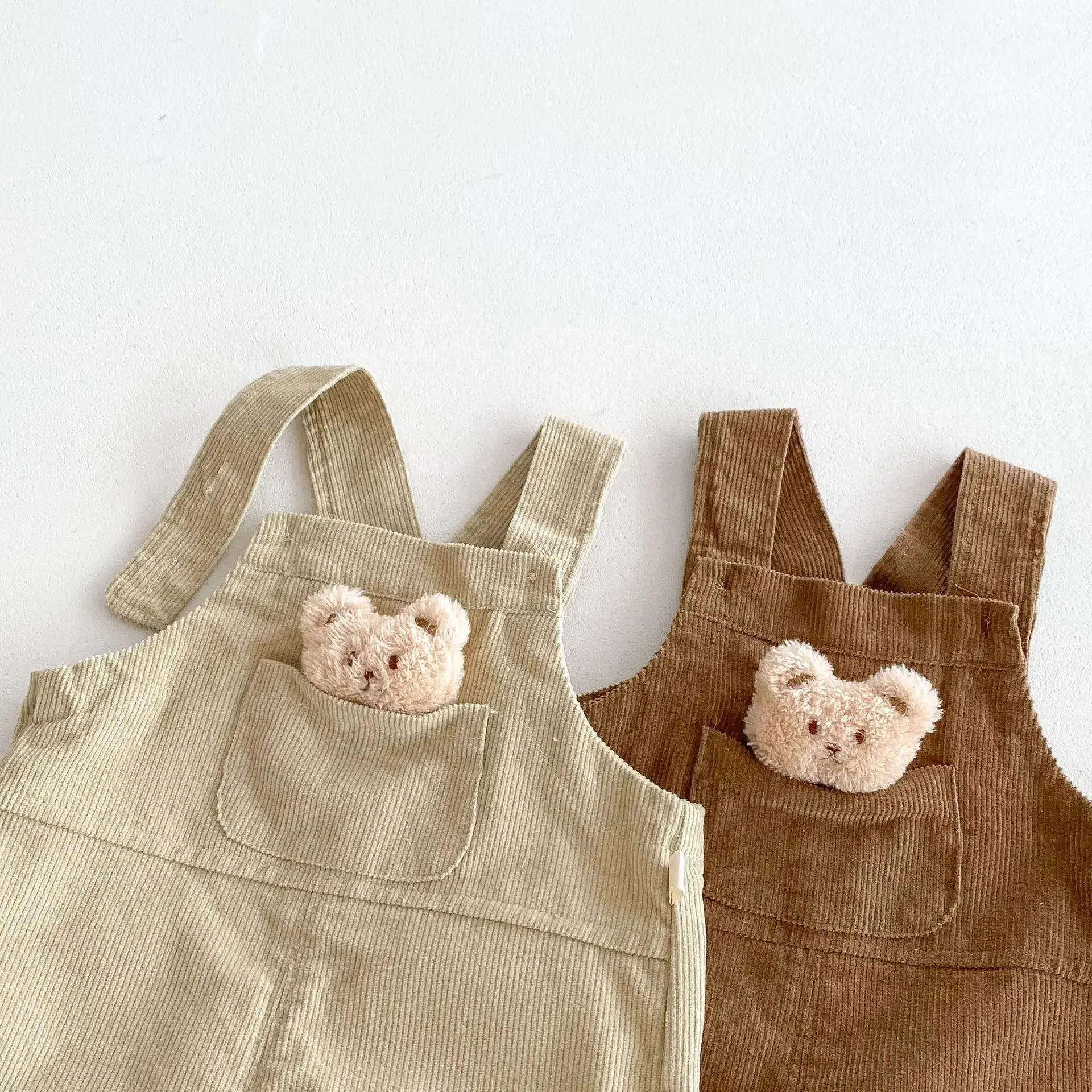 2024 Autumn New in Kids Baby Boys Cute Clothing - Infant Children Corduroy Overalls with 3D Bear , Toddler Pants 3M-5Y