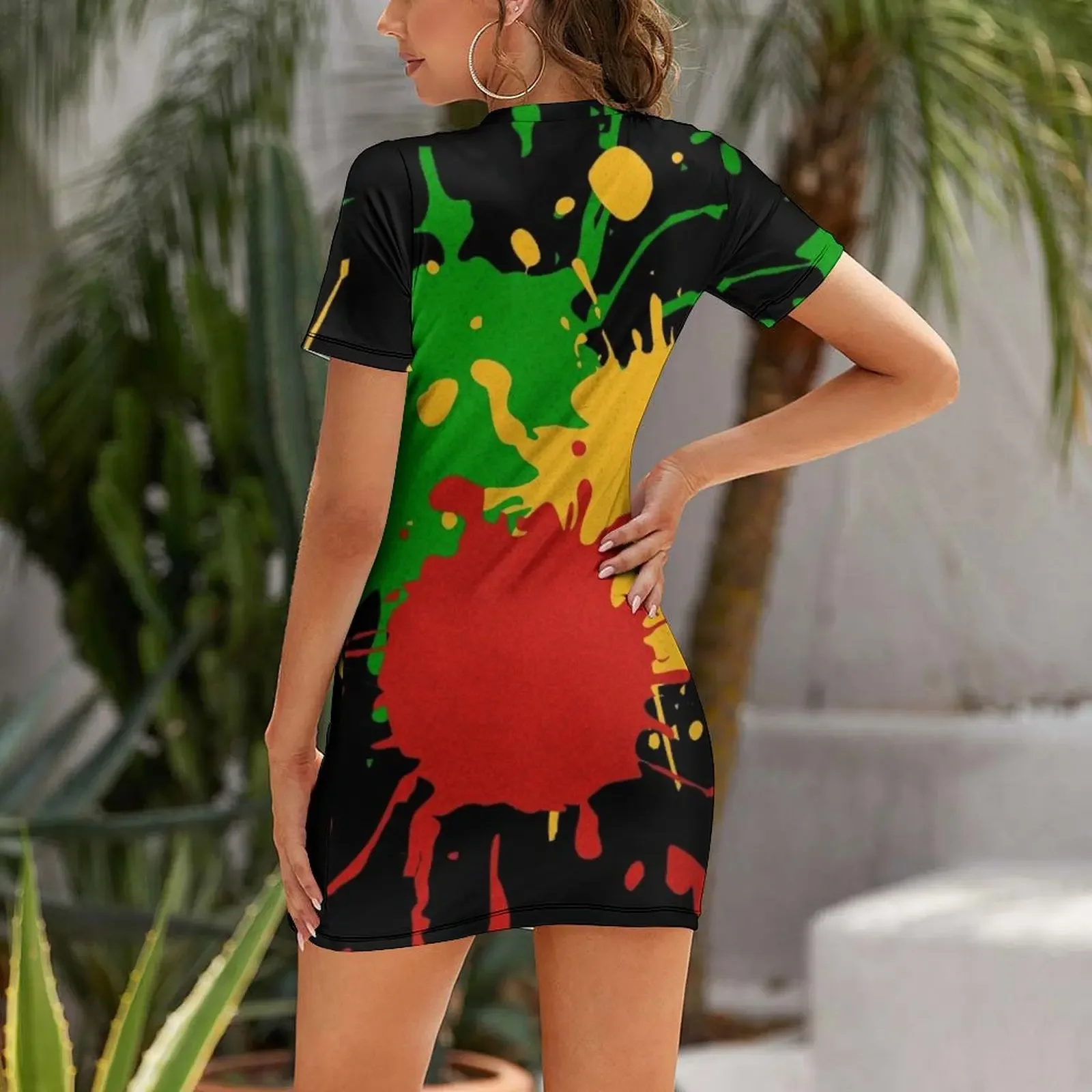 Rastafari Colors - Splashes Green Yellow Red Short-Sleeved Dress evening dress women Dresses for wedding party Dress