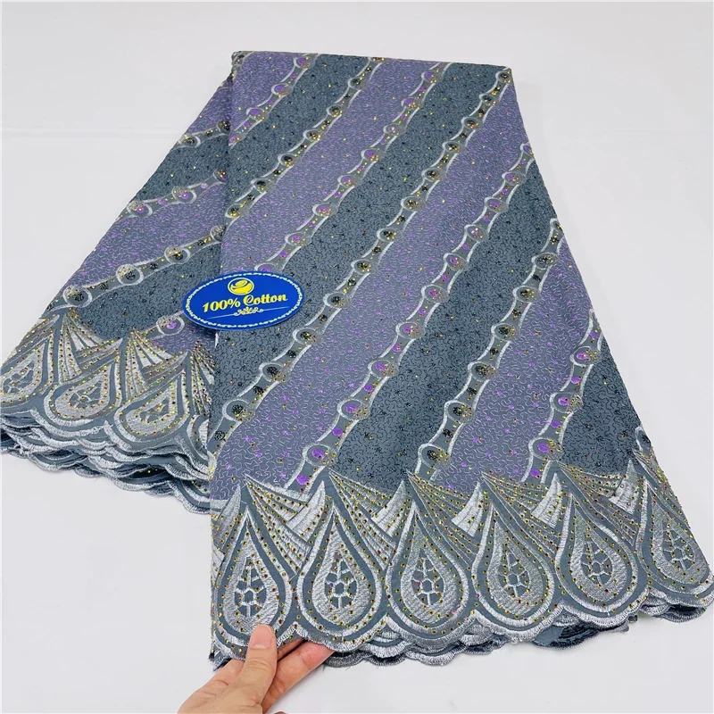 5 Yards African Swiss Voile Lace Fabric Embroidery High Quality With Stones Dry lace 100% Cotton For Wedding 29L882902