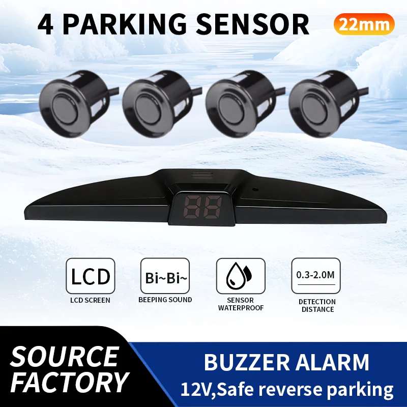 22mm 4 Probe Car Reverse Parking Radar Kit with LCD Screen Waterproof Sensors 0.3-2.0M Range 12 Color Options