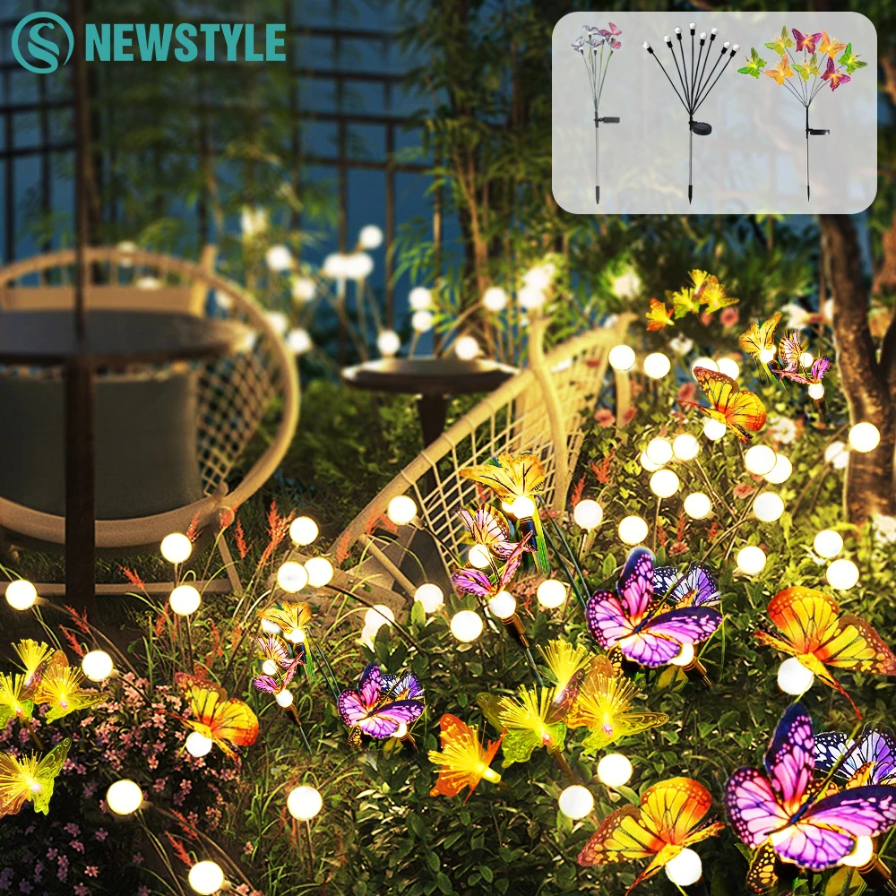 Solar Firefly Light Garden Solar Butterfly Powered Lighting 6/8LED Waterproof Landscape Decor Lawn Yard Pathway Patio Christmas