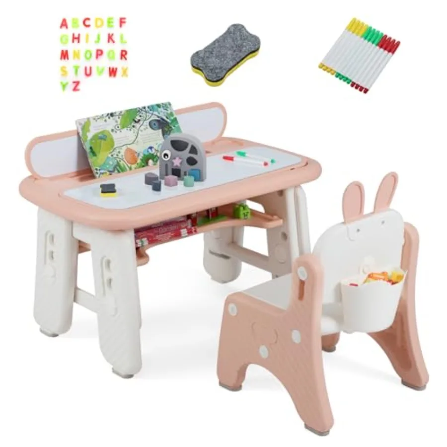 

Набор стола и стульев с граффити-столом для творчества, откидной столешницей, книжной полкой, магнитной доской для рисования и местом для хранения