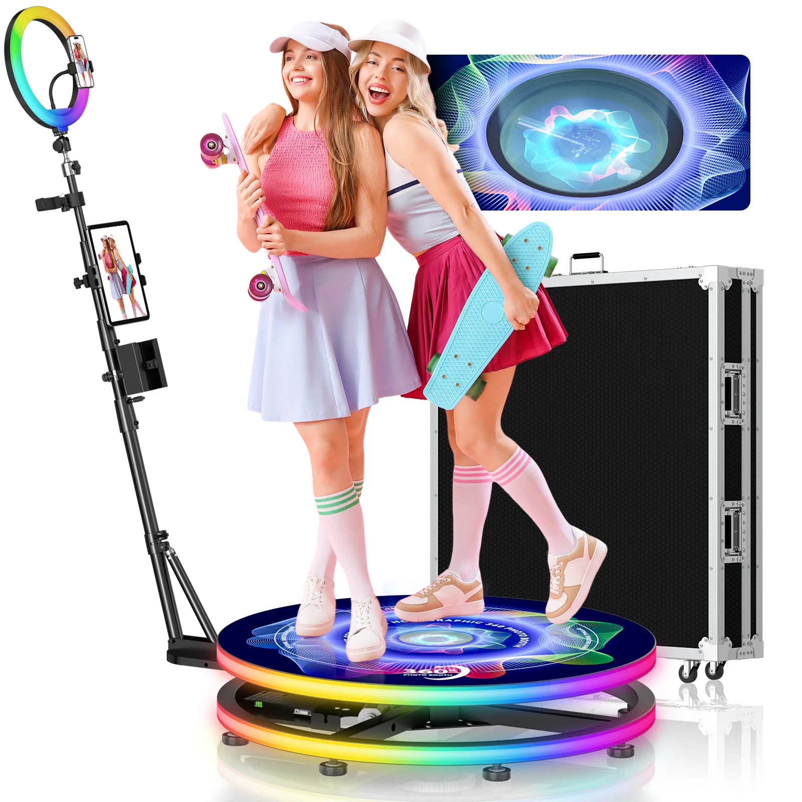 

Holographic Display 360 Rotating Photo Booth Machine Free Ustomize Logo Via Voice And APP Control For Parties Events With Case