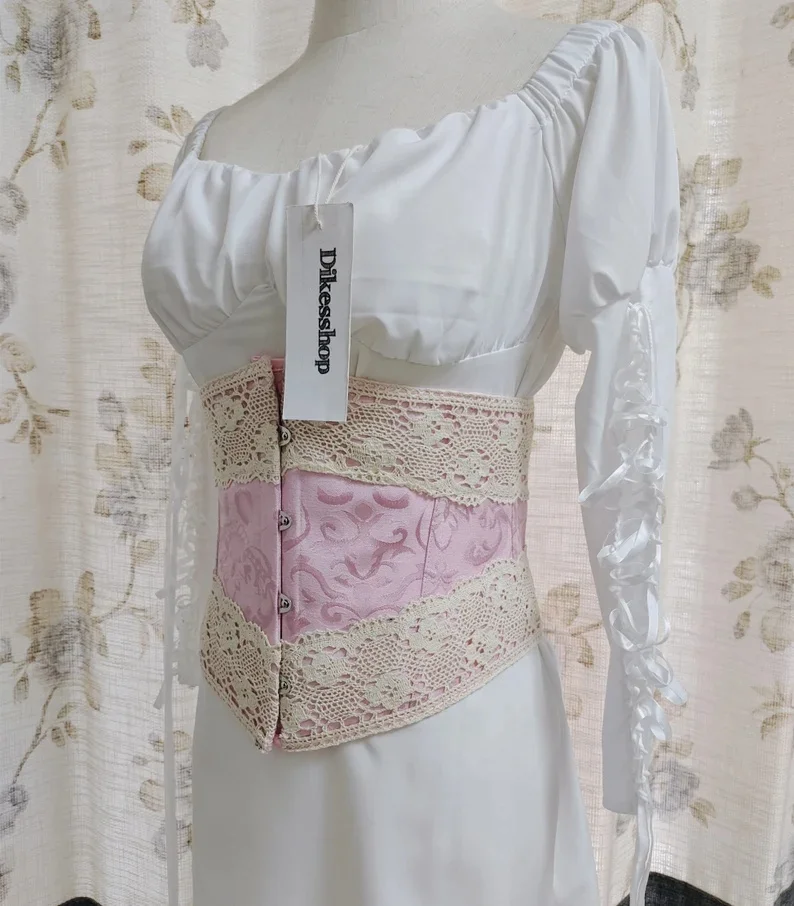 

Women's Under Bust Corset Belt Lace Corset Belt Set Lace-Up Wide Waist Corset Renaissance Y2K Embroidery Belt