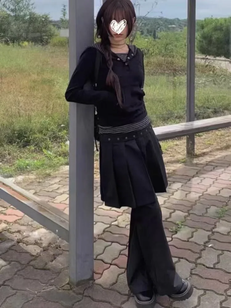 Koszulka w stylu koreańskim INS z paskami i patchworkiem, zapinana na guziki, z kapturem, z długim rękawem, damska, nowa kolekcja jesień-zima, casualowa, dopasowana.