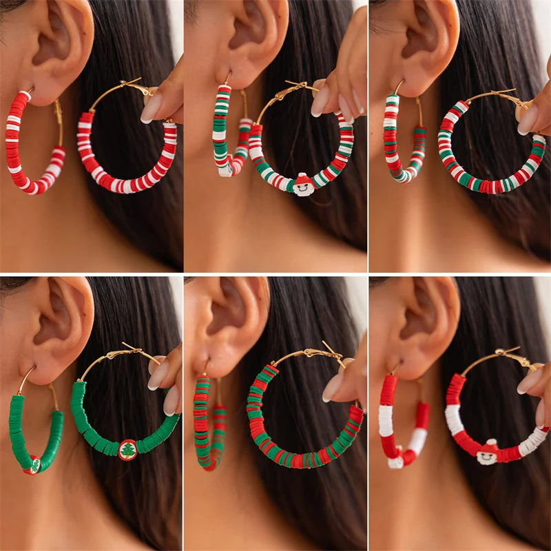 1Pair Charming Colorful Soft Pottery Hoop Earrings For Women Girls Fashion Minimalist Christmas Earrings Jewelry Accessories