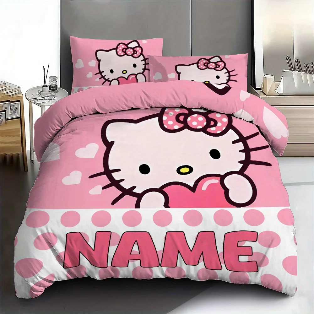 

Pink Hello Kitty Customized Duvet Cover Quilt Cover Set Pillow Cover Soft and Comfortable Suitable for Home Bedroom Queen King