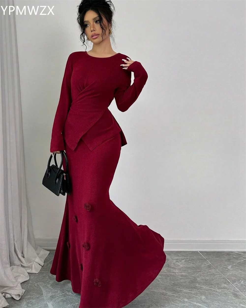 Customized Prom Gown Formal Evening Dress Women YPMWZX Scoop Neckline Mermaid Floor Length Skirts Draped 3D Flower Bespoke Occas