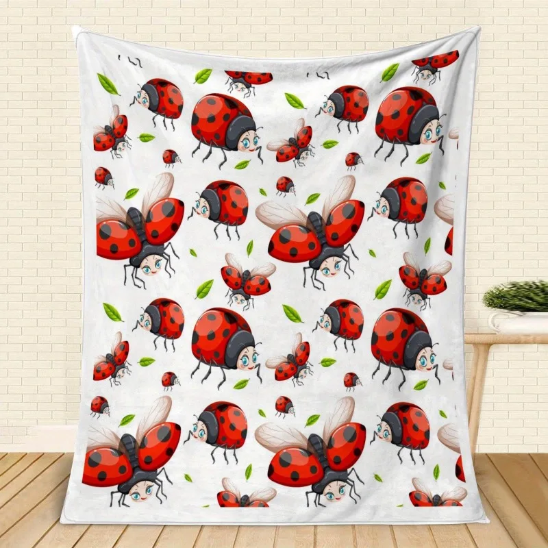 Cute Ladybug Cartoon Blanket Throw for Nursery Decor Kids Bedding Gift Boy Girl Sweet Ladybird Design 150x230cm