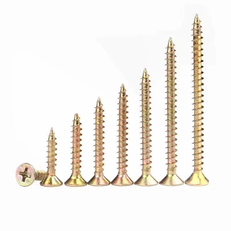 50pcs Flat Head Self-Tapping Wood Screws M4 16/20/25/30/35/40/45/50 Color Zinc Flat Head Phillips Tip for Drywall and Fiberboard