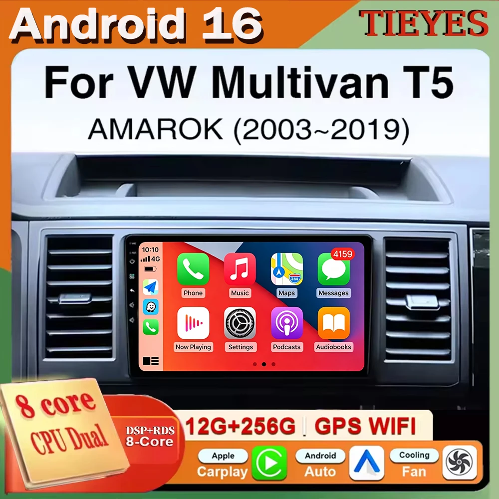 For Volkswagen VW Amarok Multivan T5 Android 16 Carplay+Auto Car Radio Multimedia Player Auto Head Unit Navigation GPS WIFI 4G B