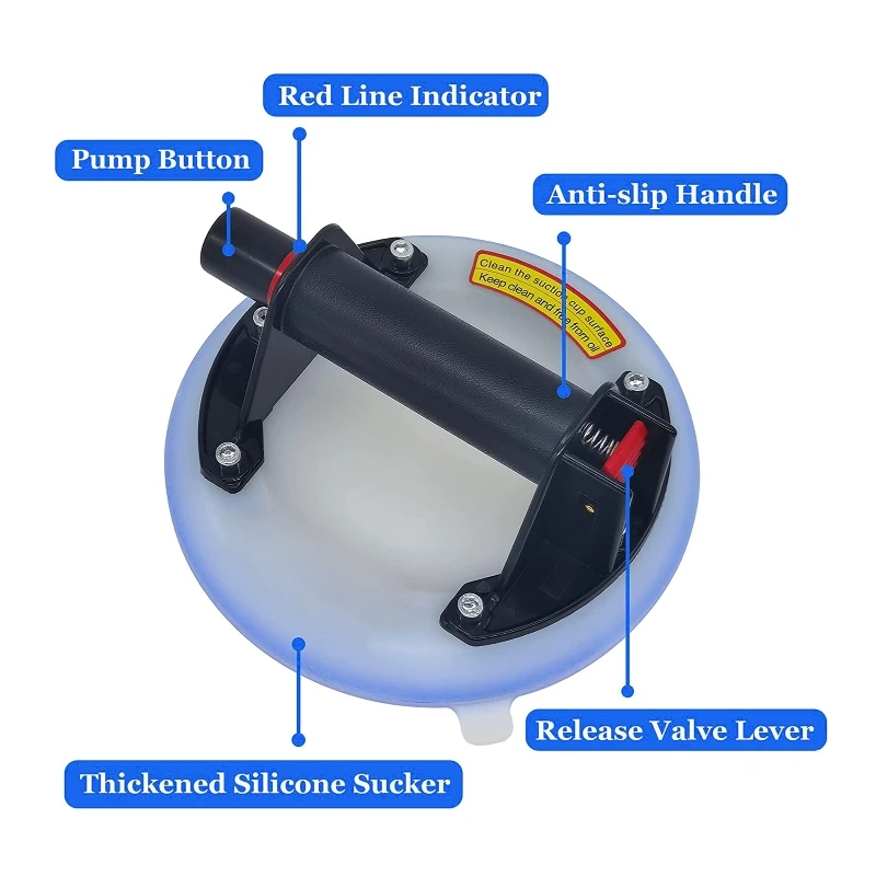 8-inch Silicone Suction Cup Air Pump Vacuum Suction Cup Strong Suction Hand Lifter Glass Lifting Tool for Ceramic Tile Floor