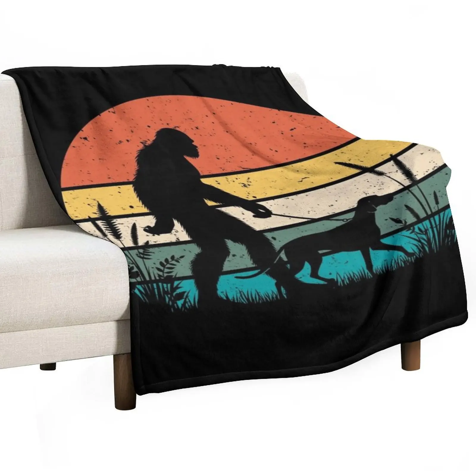 Bigfoot Walking a Vizslas Dog Vintage Sunset Hiking Dog Lover Throw Blanket Furry blankets and throws Personalized Gift Blankets