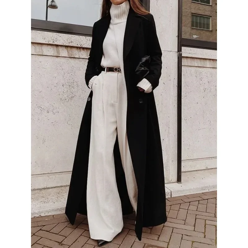 Autumn Winter Fashion Women Coat Y2K Chic Loose Long Oversize Warm Thick Trench Coat Wool Blend Jacket Outwear