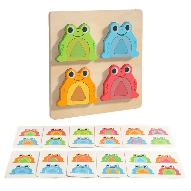 Frog Puzzle For Kids Jigsaw Puzzles Toys With 20 Double-Sided Cards Frog Puzzles Color Recognition Shape Matching Toys For