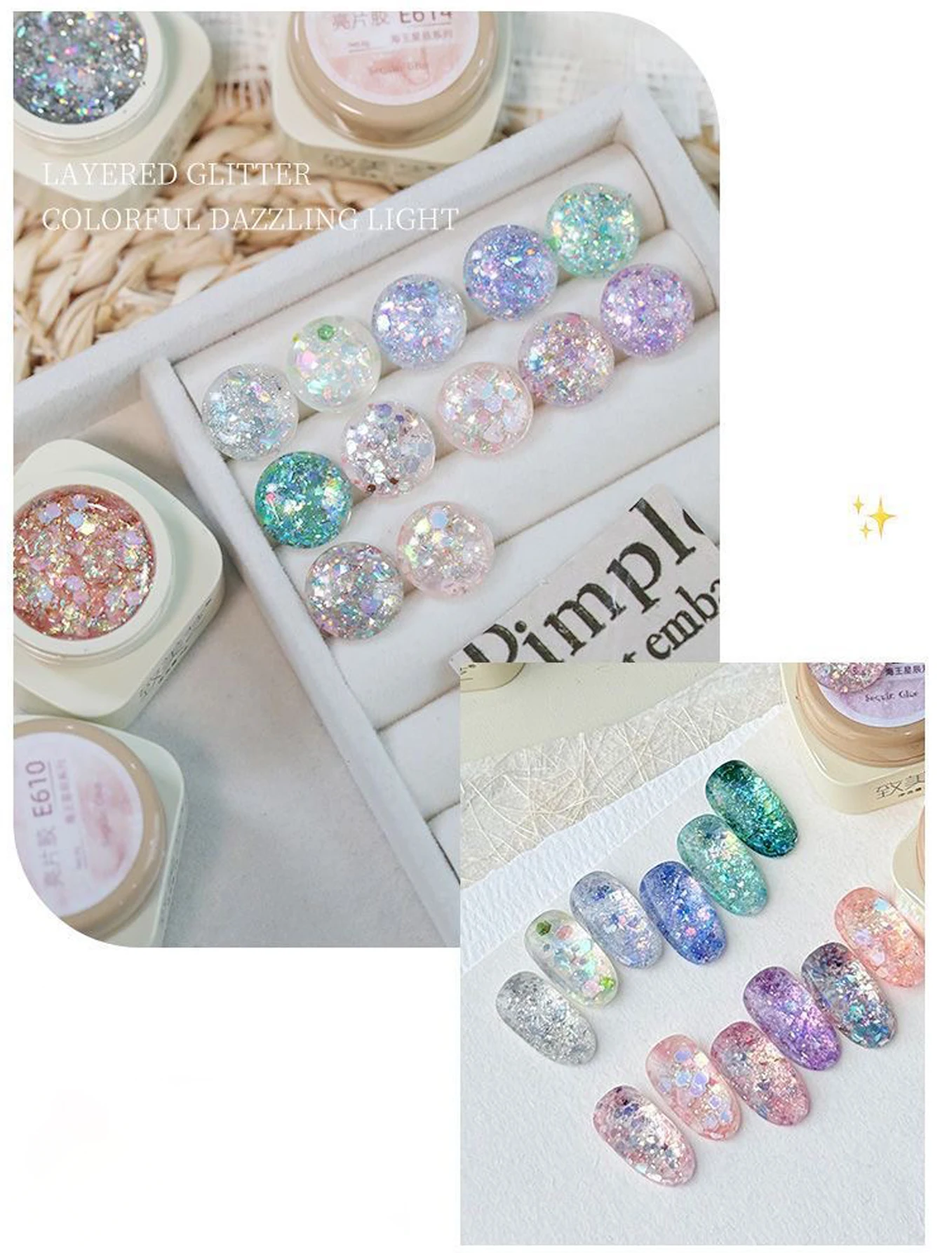 1/12PCS 2025 New Colorful Starburst Platinum Hexagonal Glitter Sequins Nail Art Salon Supplies UV Gel Nail Polish Long-lasting