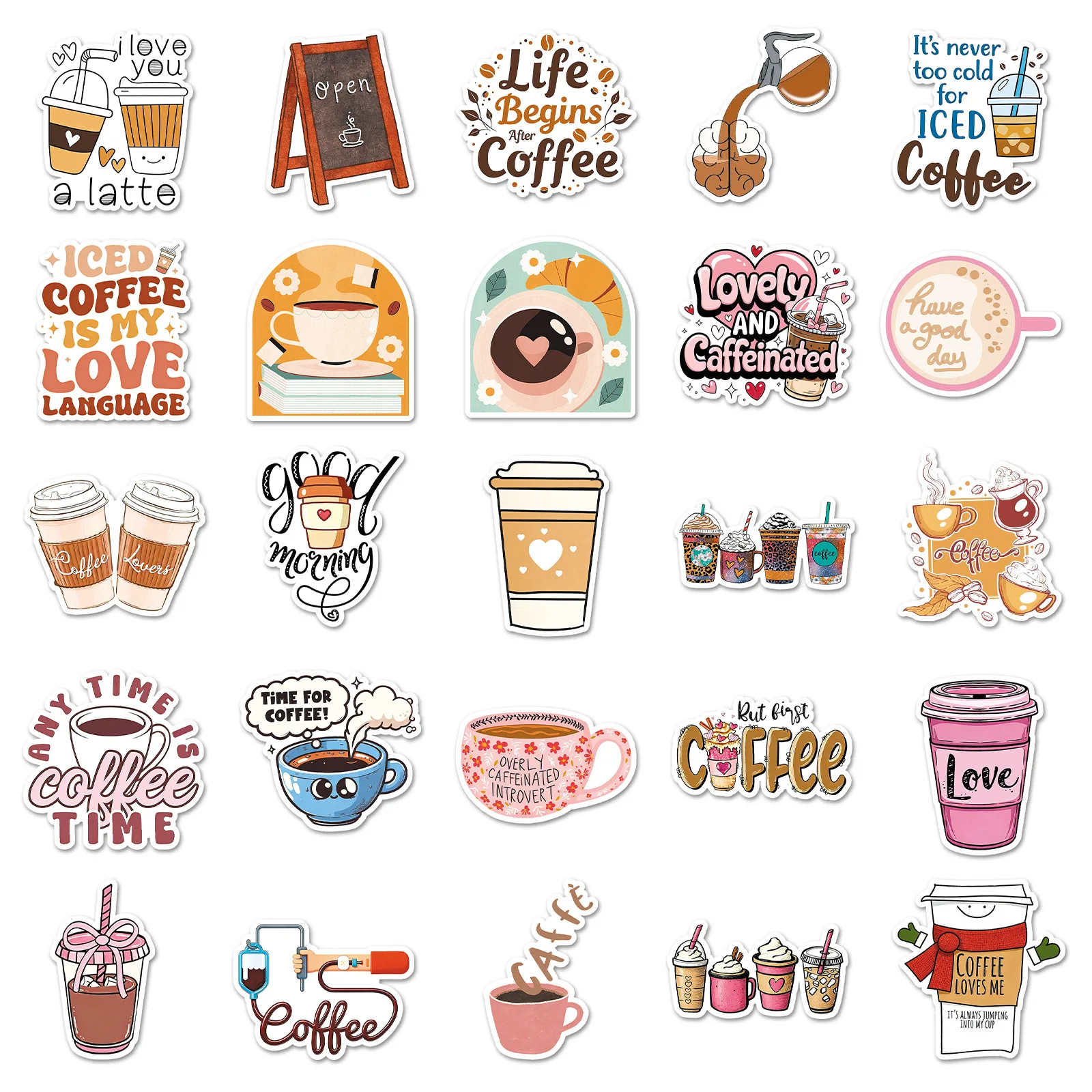 50 Pcs Cartoon Coffee Graffiti - đánh giá và giá Coffee Tea English