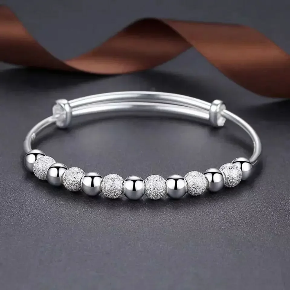 New Fashion 925 Sterling Silver Beautiful Lucky Beads Bracelets Adjustable Bangles for Women Party Wedding Accessories Jewelry