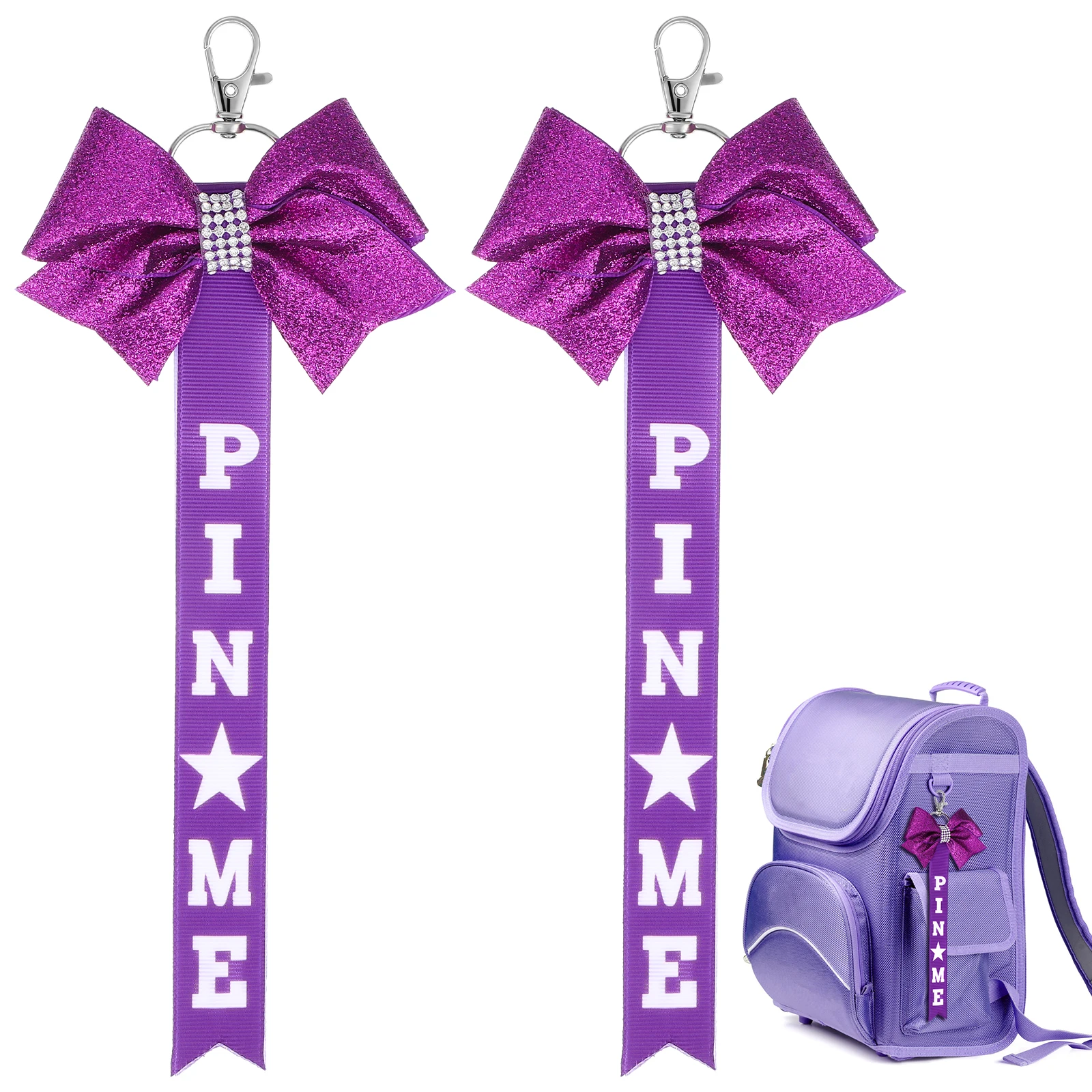 

2pcs Bow Keychain Rhinestone Cheer Ribbon Accessories for Purse Backpack Bag Girl Decoration Charm Team Sport Keepsake
