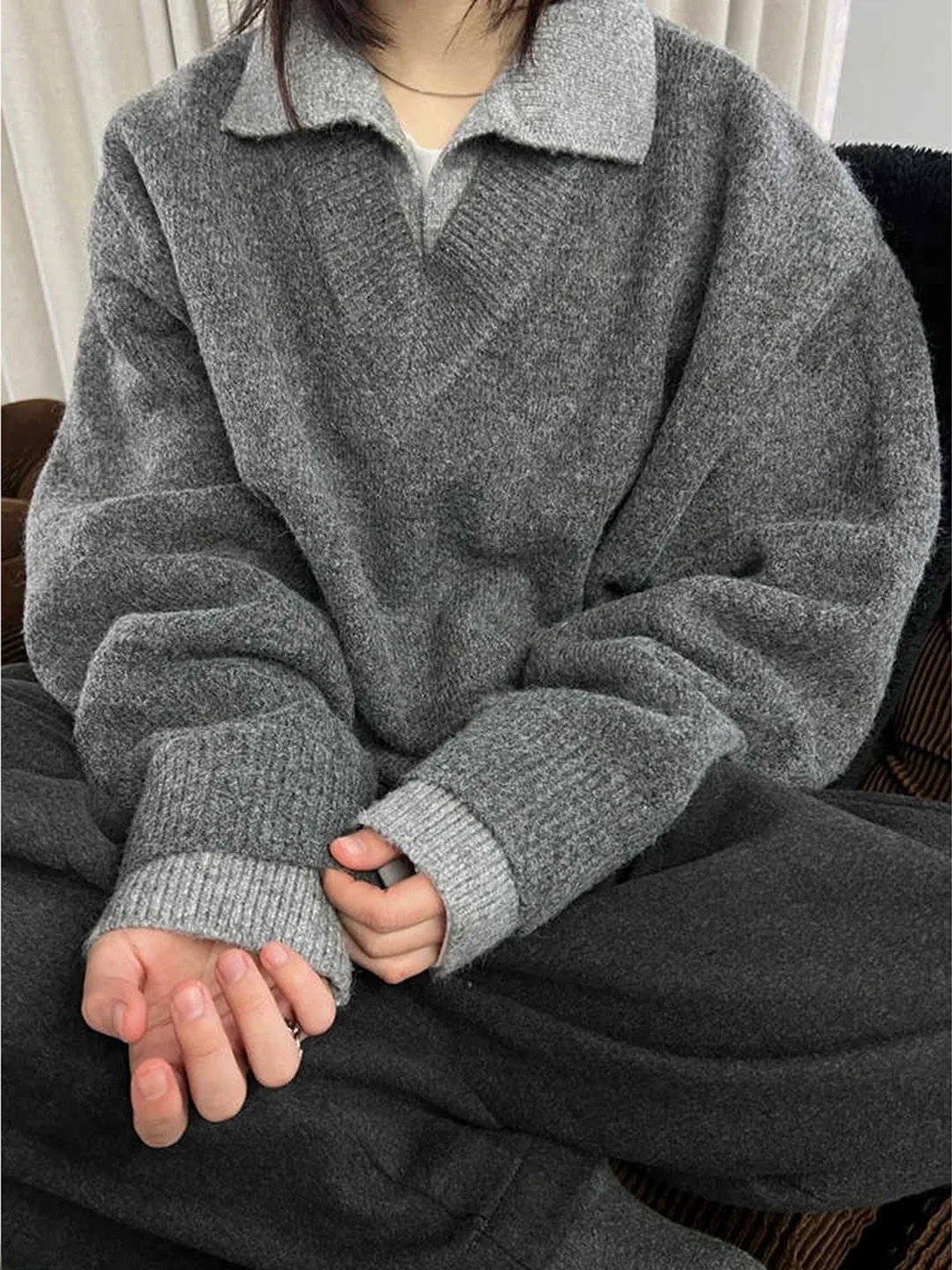 

Loose V-Ne Knitwear Autumn Winter Men Women Faionable Casual Sweater Jaet Comfortable Medium Weight Long Sve