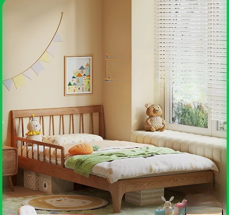 

Nordic solid wood bed modern simple one-meter wide single bed, children's splicing bed