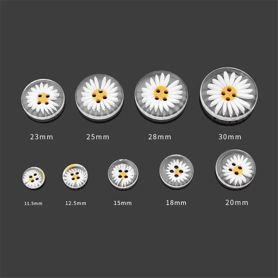 10pcs Daisy Resin Buttons Shirt Sweater Coat Clothes Sew Transparent Buttons Decorative Collar Button Accessories