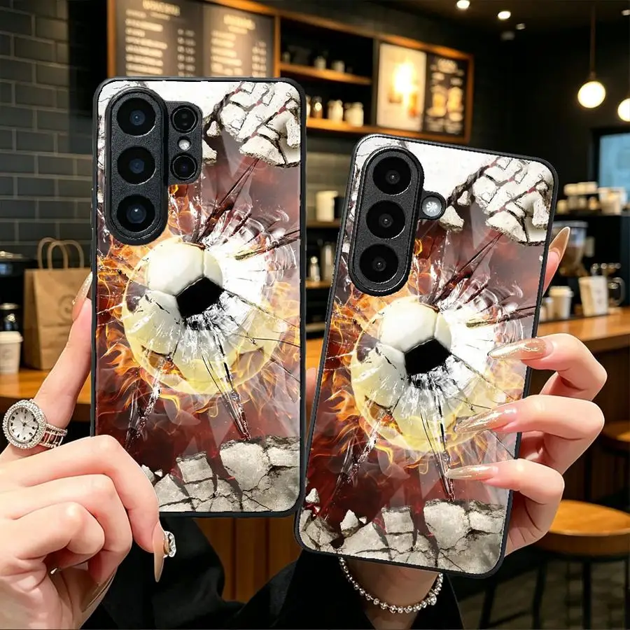 Explosion Soccer Print Phone Cover Glass Case for Samsung Galaxy S26 Ultra 25 Edge 24 Plus S21 S23+ S26+ S25+ S20 S22 S24+ S23